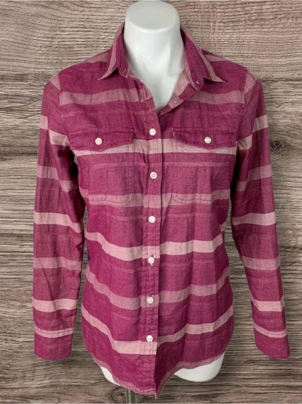 J.Crew L Berry Pink Stripes Flannel Long Sleeve Button Down Shirt